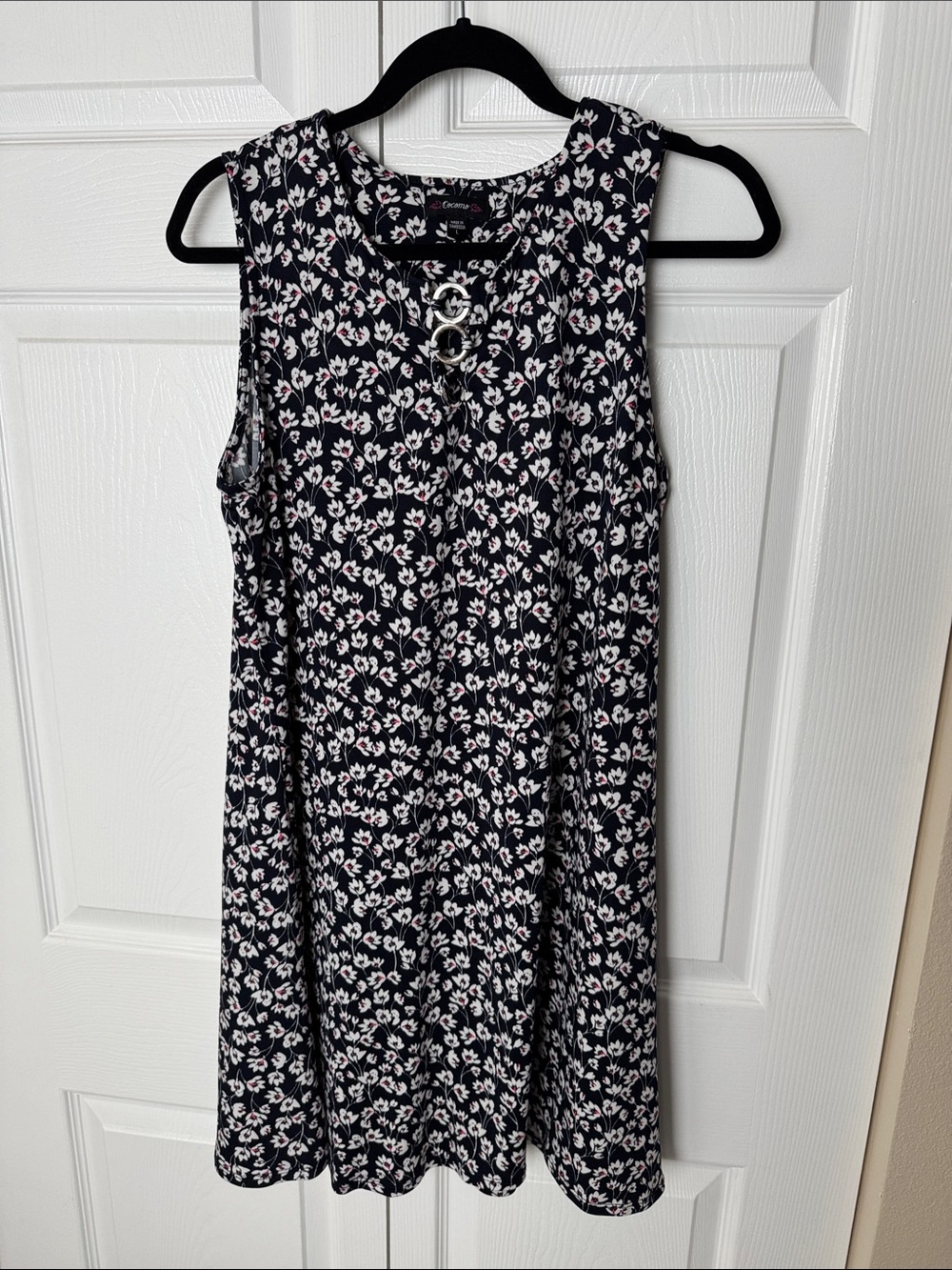 Cocomo Black Midi Dress with White and Pink Floral Print